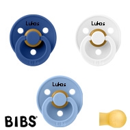 BIBS Colour Schnuller mit Namen, Gr. 1, White, Cornflower, Sky Blue, Rund Latex, (3er Pack)